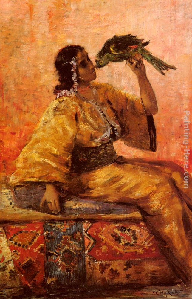 Frantz Charlet A Moroccan Beauty Holding A Parrot